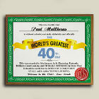 World's Greatest 40th Birthday Personalized Plaque